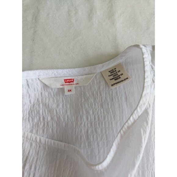 Levi's Blouse Womens 3X White Seersucker Boxy 3/4 Sleeve Slouchy Button Oversize - Picture 3 of 16